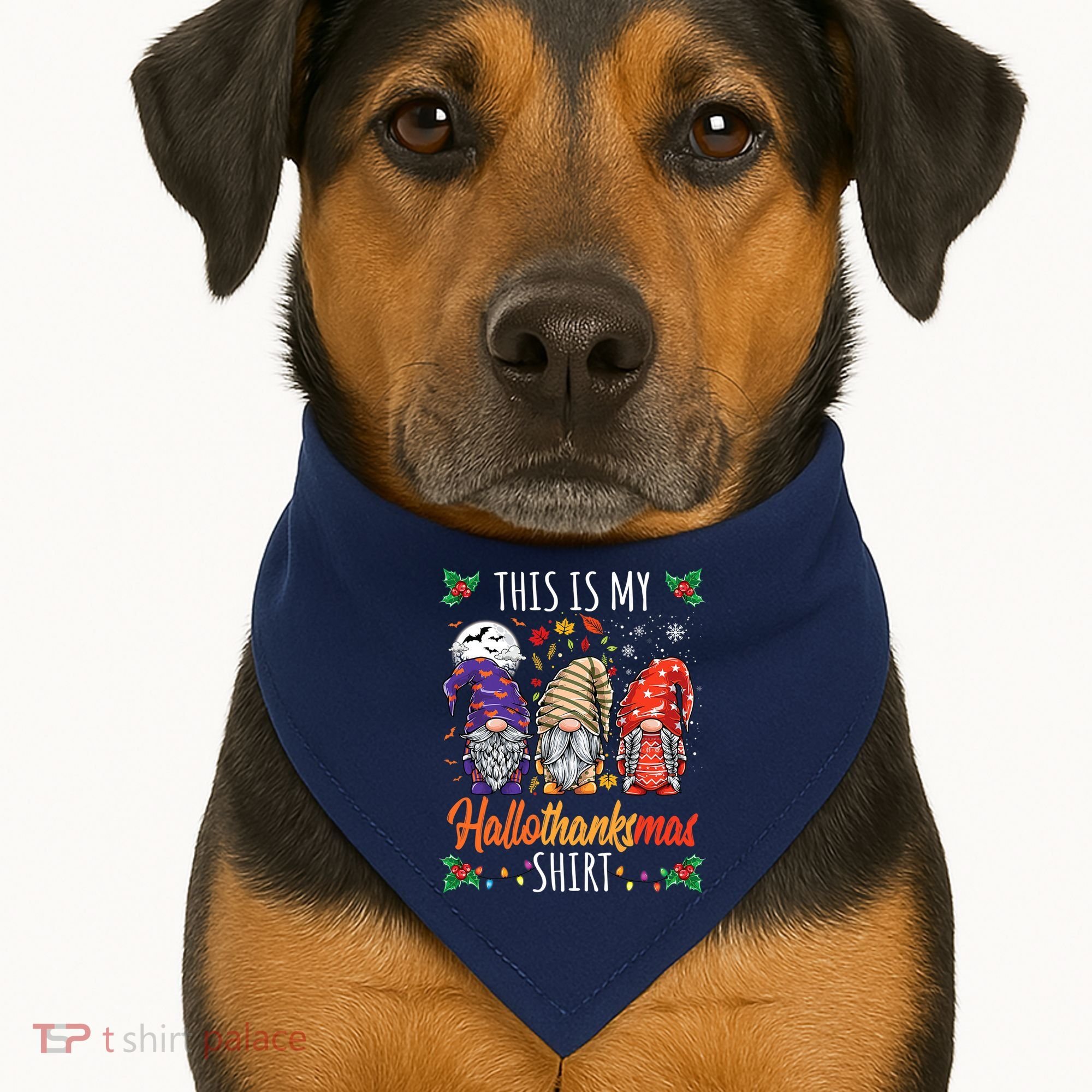 Halloween Thanksgiving Christmas Funny Hallothanksmas Gnomes USA-Made Doggie Bandana