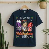 Halloween Thanksgiving Christmas Funny Hallothanksmas Gnomes T-Shirt thumb 2