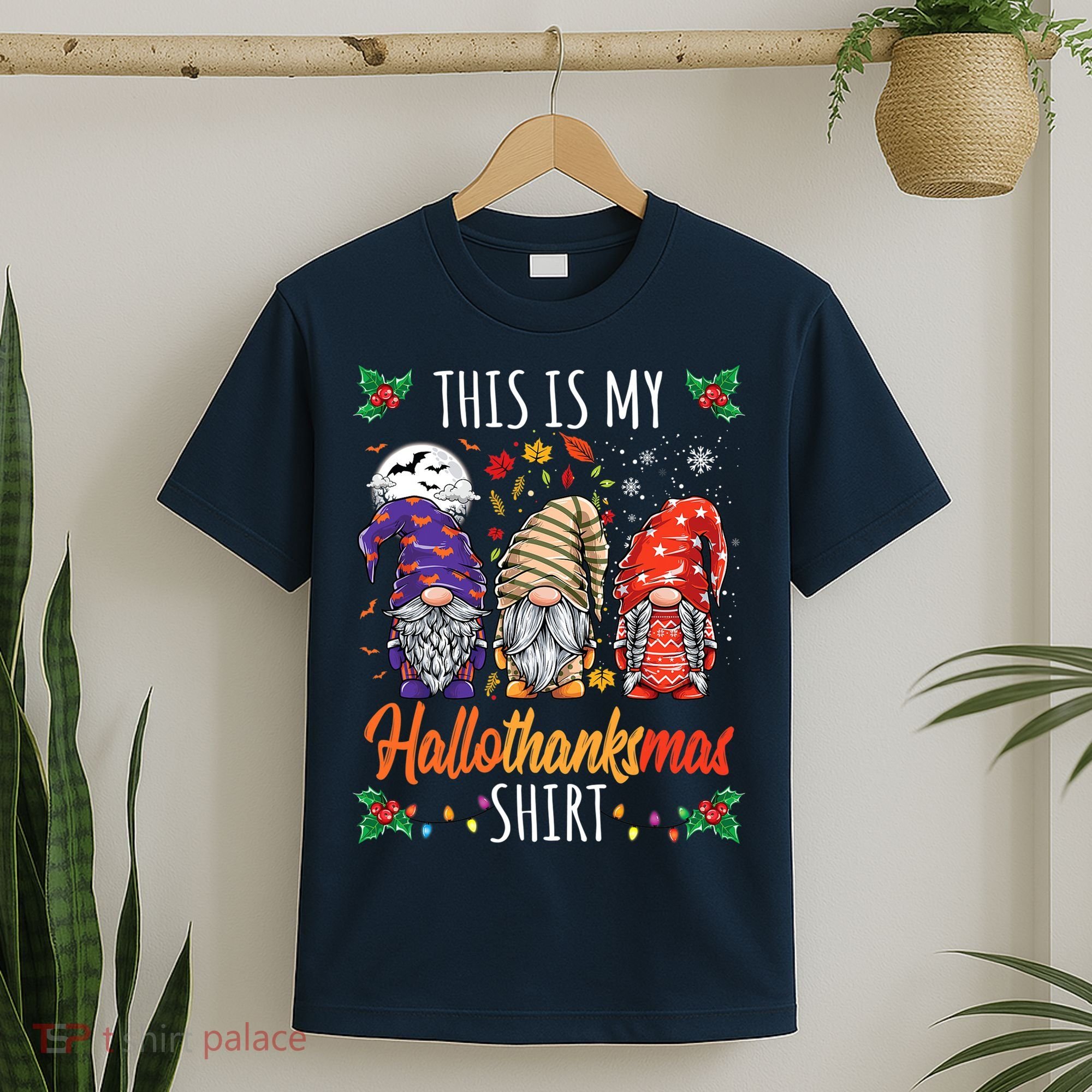 Halloween Thanksgiving Christmas Funny Hallothanksmas Gnomes T-Shirt