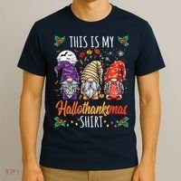 Halloween Thanksgiving Christmas Funny Hallothanksmas Gnomes T-Shirt thumb 3