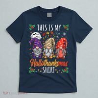Halloween Thanksgiving Christmas Funny Hallothanksmas Gnomes T-Shirt thumb 5
