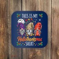 Halloween Thanksgiving Christmas Funny Hallothanksmas Gnomes Coaster thumb 0
