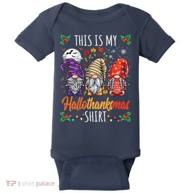 Halloween Thanksgiving Christmas Funny Hallothanksmas Gnomes Baby Bodysuit