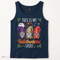 Halloween Thanksgiving Christmas Funny Hallothanksmas Gnomes Tank Top thumb 2