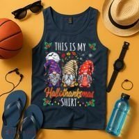 Halloween Thanksgiving Christmas Funny Hallothanksmas Gnomes Tank Top thumb 4