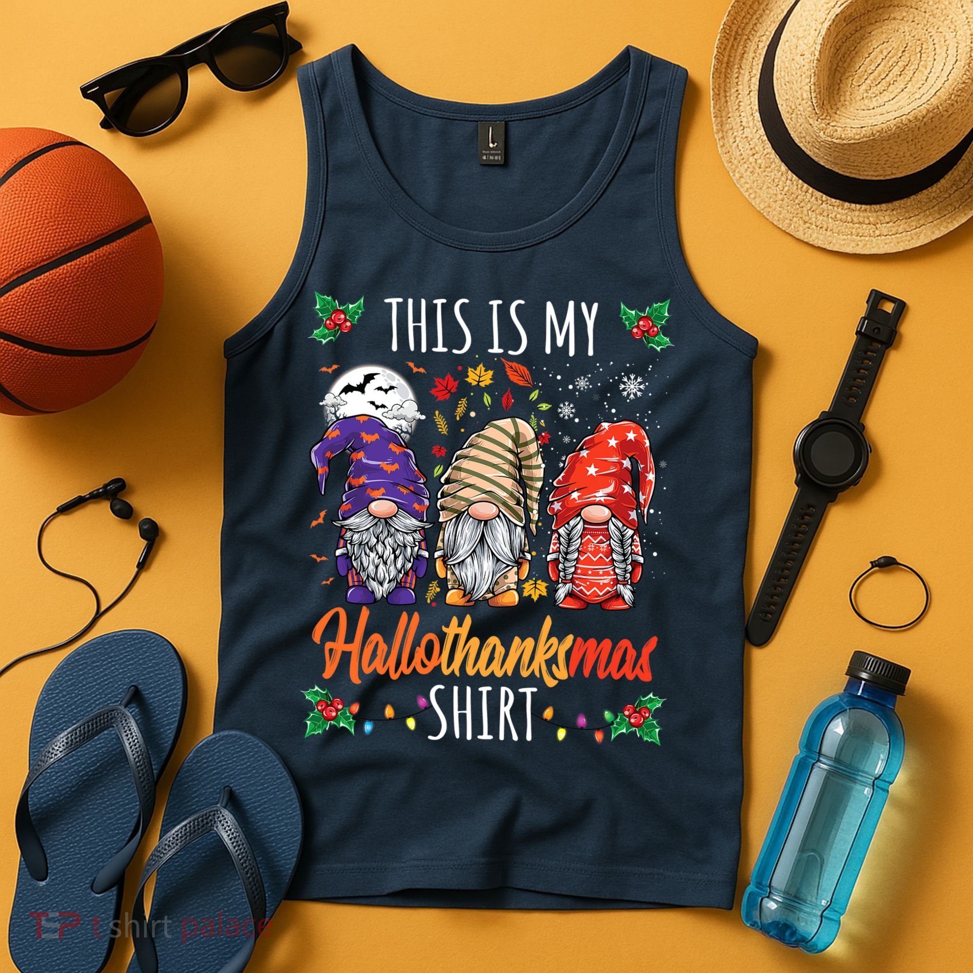 Halloween Thanksgiving Christmas Funny Hallothanksmas Gnomes Tank Top