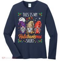 Halloween Thanksgiving Christmas Funny Hallothanksmas Gnomes Women's Long Sleeve Shirt thumb 0