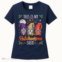 Halloween Thanksgiving Christmas Funny Hallothanksmas Gnomes Women's T-Shirt thumb 0