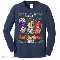 Halloween Thanksgiving Christmas Funny Hallothanksmas Gnomes Kids Long Sleeve Shirt thumb 0