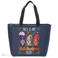 Halloween Thanksgiving Christmas Funny Hallothanksmas Gnomes Tote Bag thumb 0