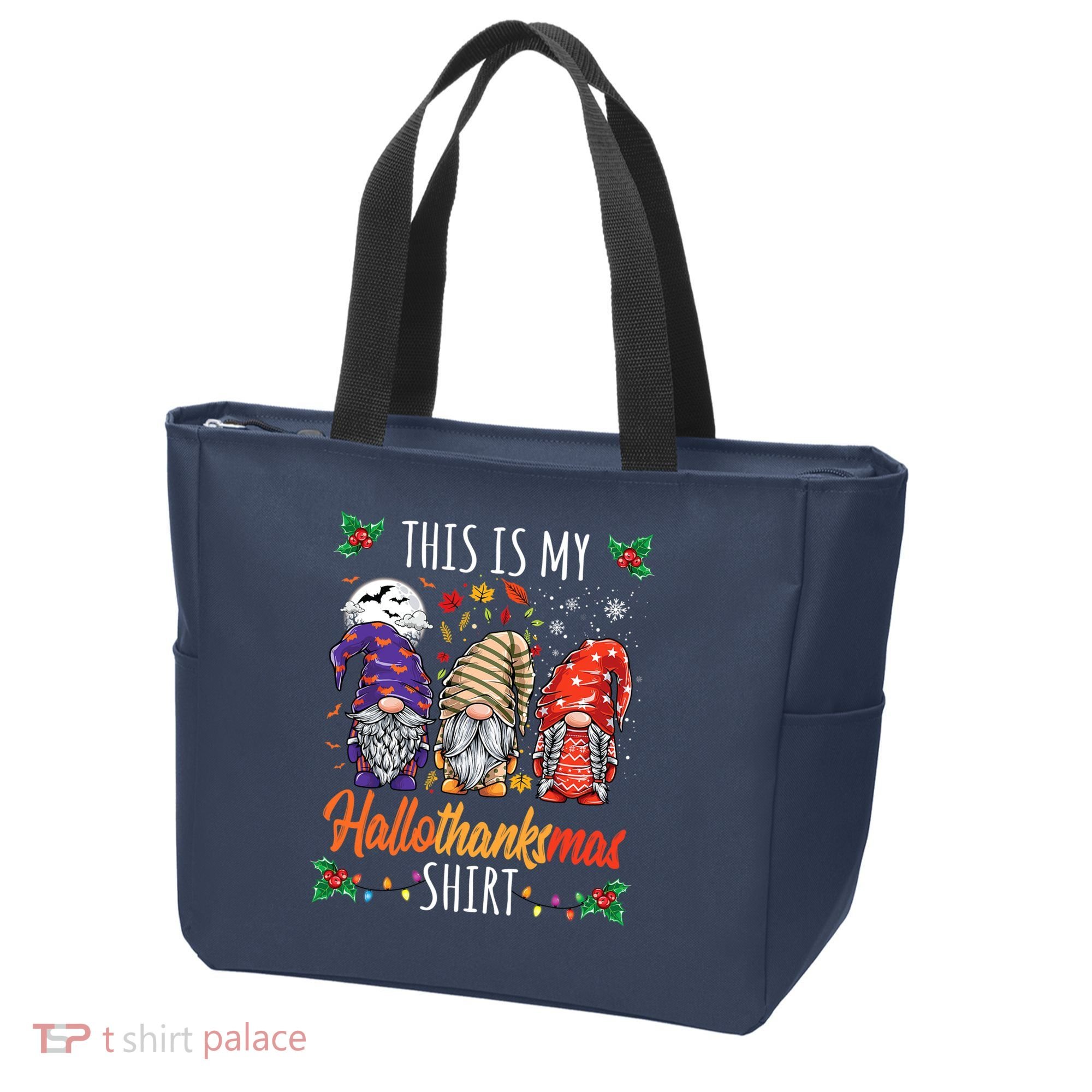 Halloween Thanksgiving Christmas Funny Hallothanksmas Gnomes Tote Bag