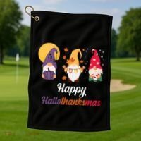 Halloween Thanksgiving Christmas Holiday Gnomes Golf Towel thumb 1