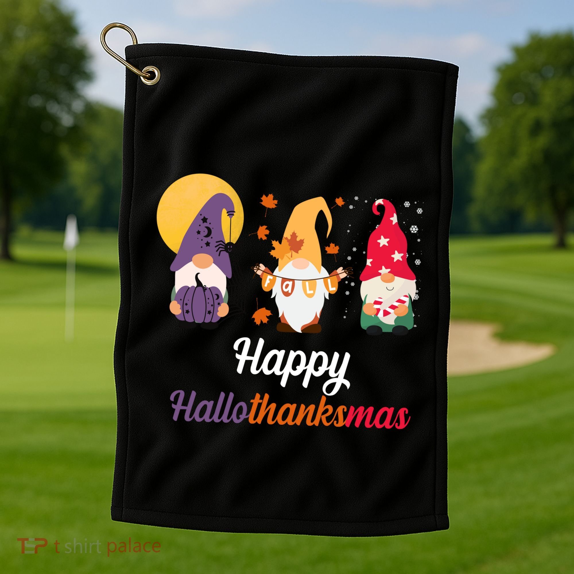 Halloween Thanksgiving Christmas Holiday Gnomes Golf Towel