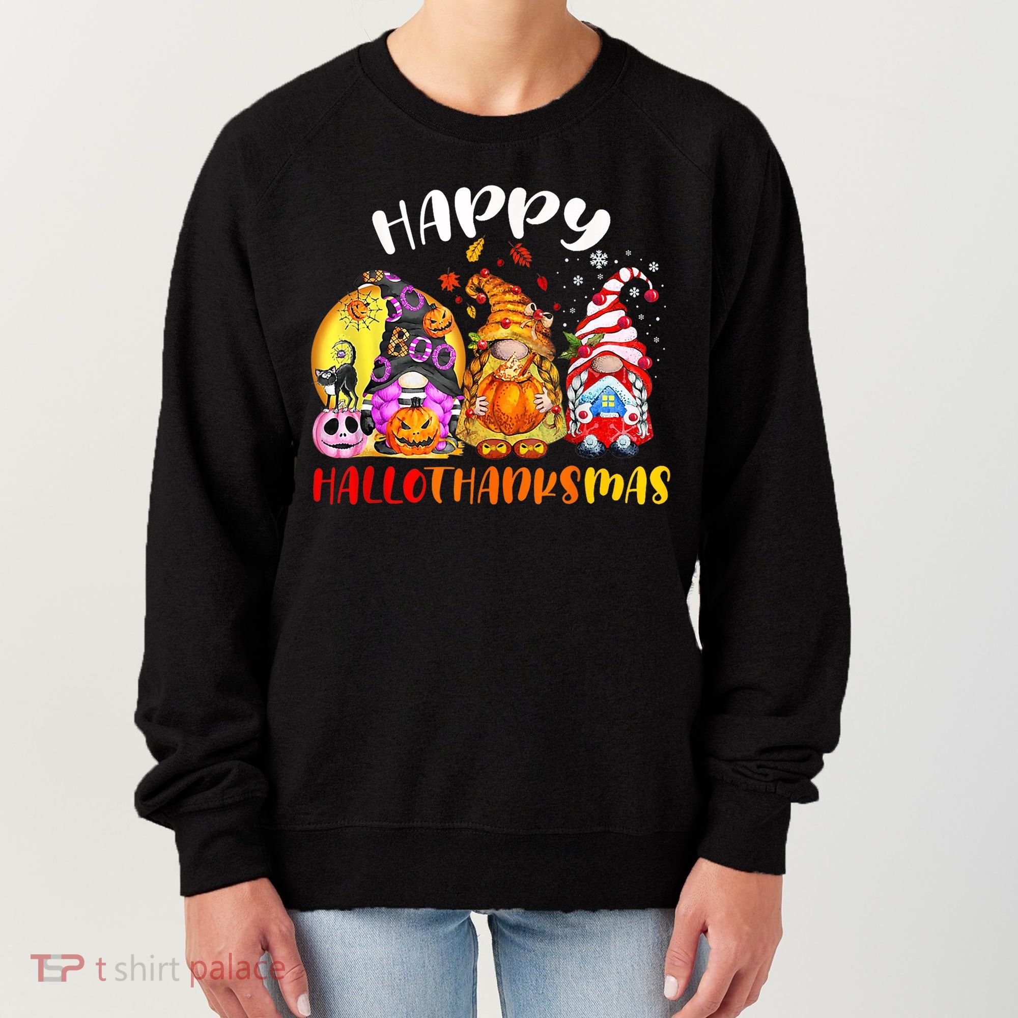 Halloween Thanksgiving Christmas Happy HalloThanksMas Gnomes Women's Sweatshirt