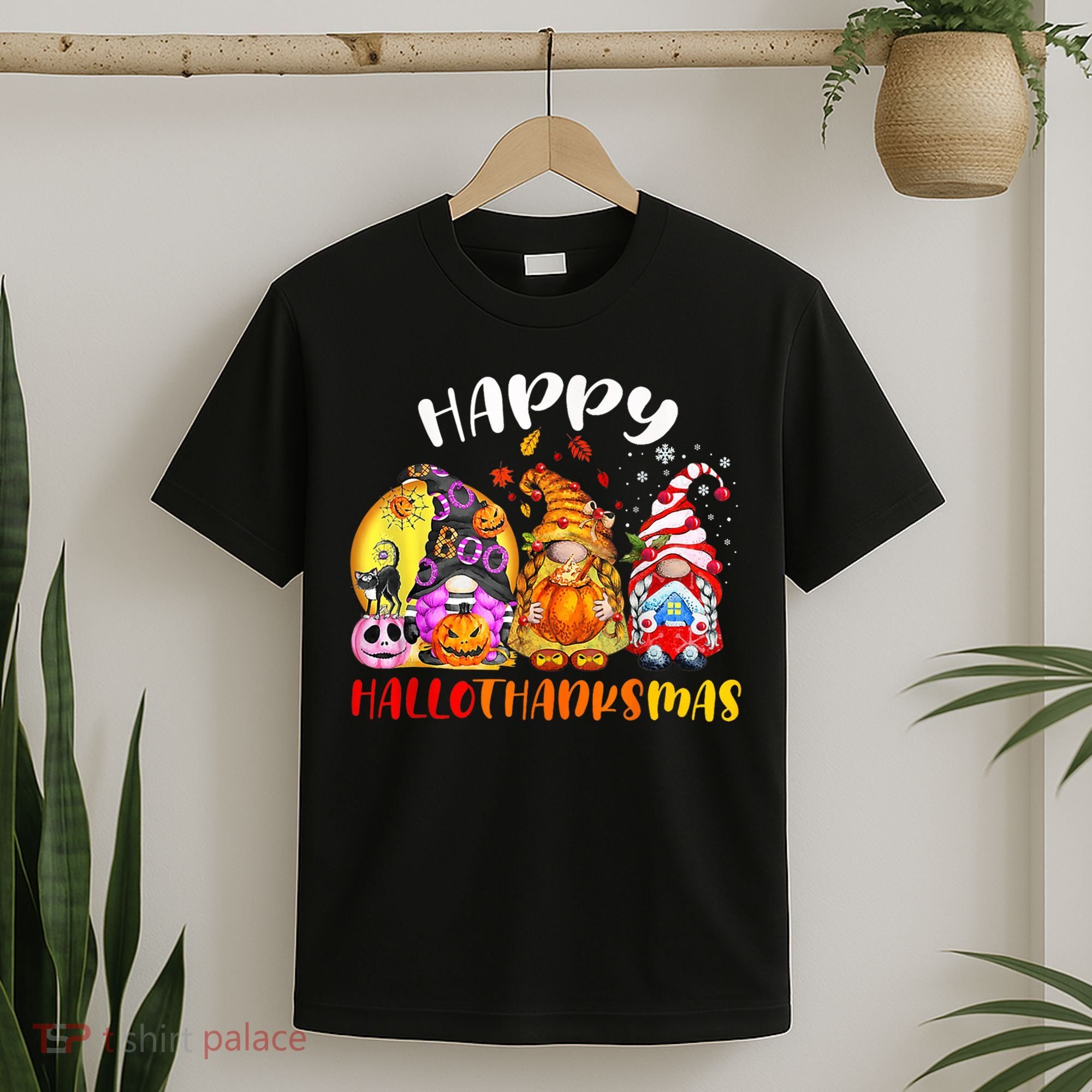 Halloween Thanksgiving Christmas Happy HalloThanksMas Gnomes T-Shirt
