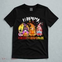 Halloween Thanksgiving Christmas Happy HalloThanksMas Gnomes T-Shirt thumb 5