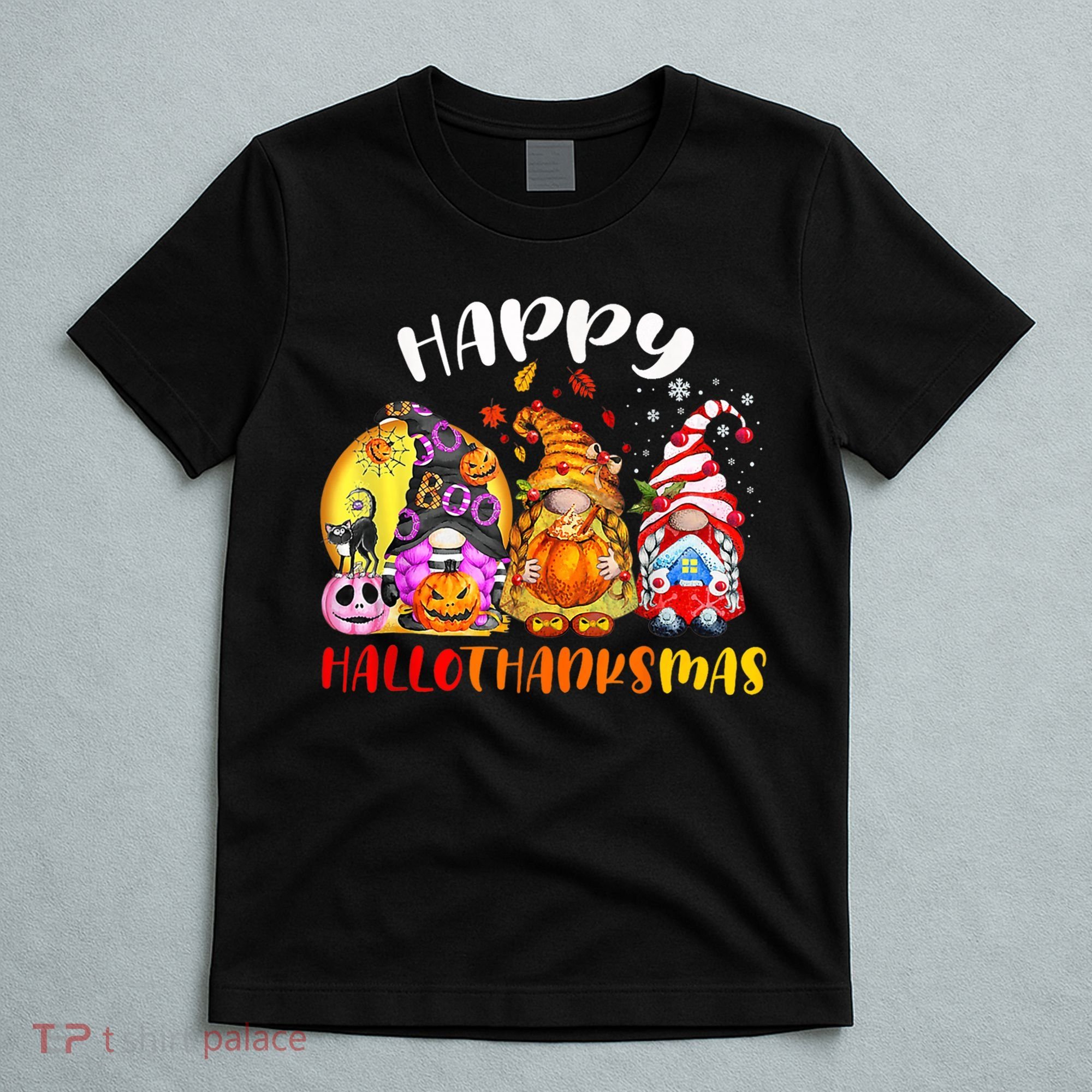 Halloween Thanksgiving Christmas Happy HalloThanksMas Gnomes T-Shirt