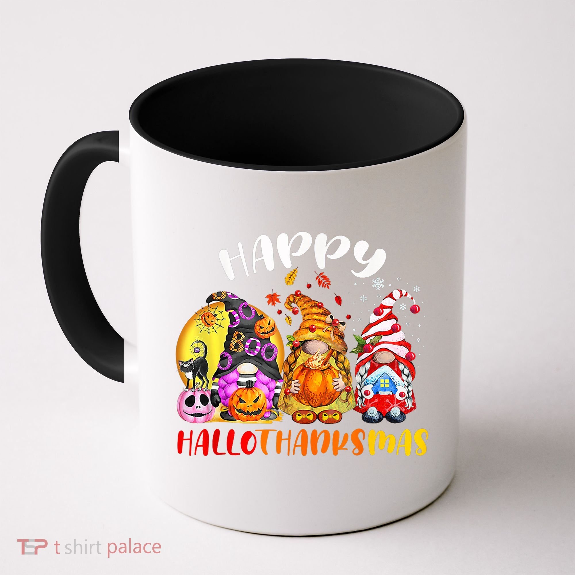Halloween Thanksgiving Christmas Happy HalloThanksMas Gnomes Coffee Mug