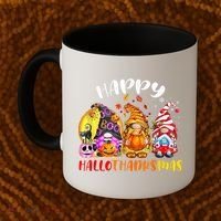 Halloween Thanksgiving Christmas Happy HalloThanksMas Gnomes Coffee Mug thumb 2