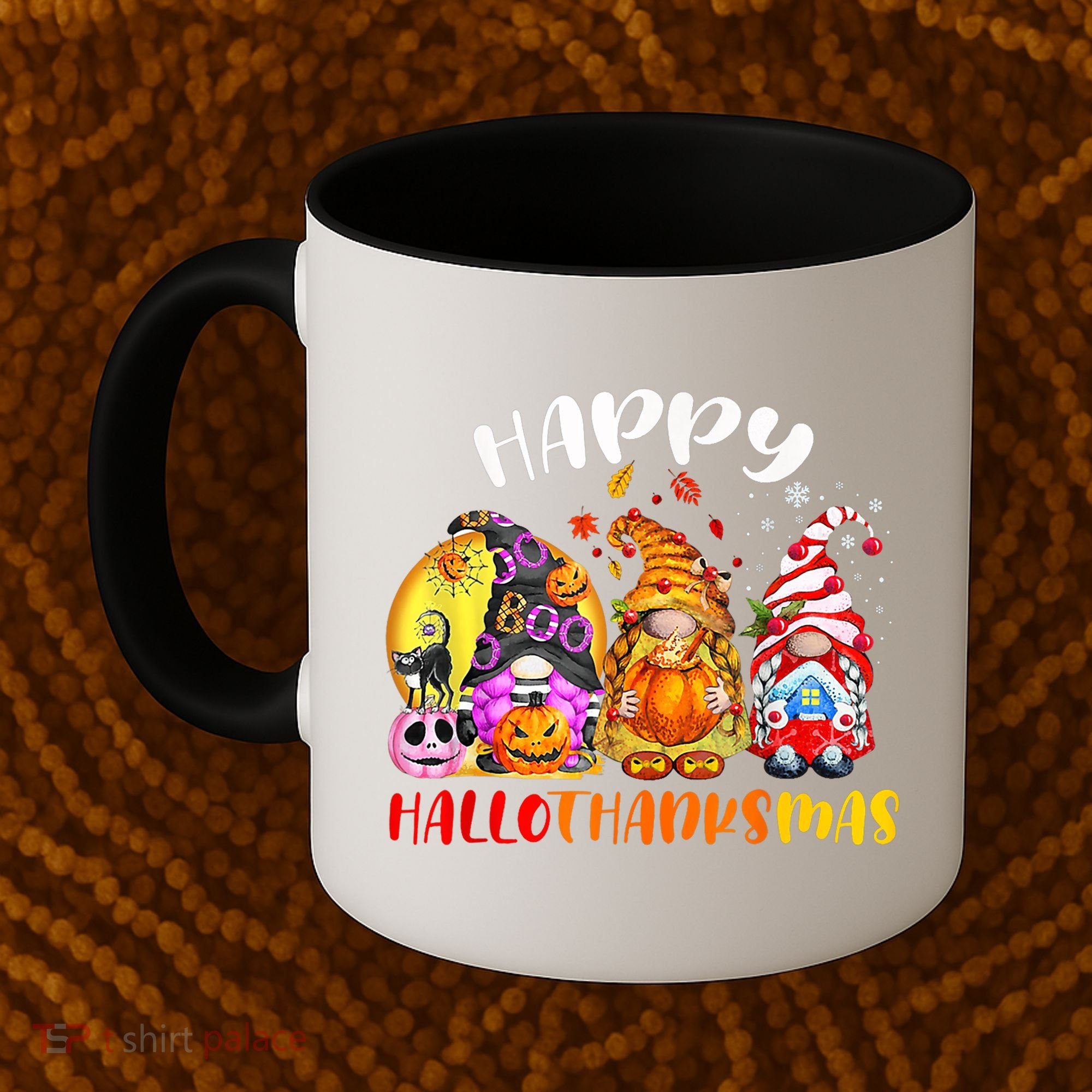 Halloween Thanksgiving Christmas Happy HalloThanksMas Gnomes Coffee Mug