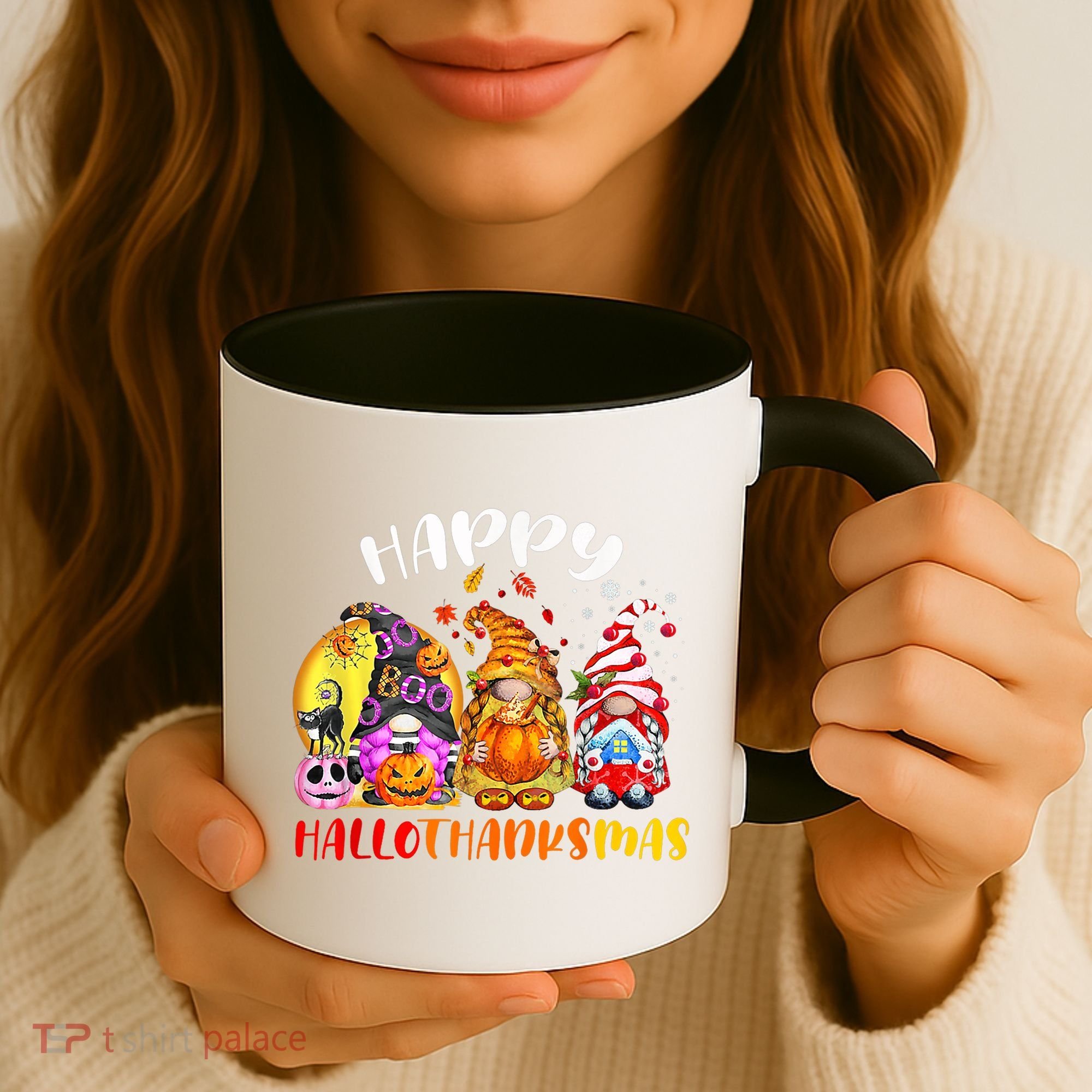 Halloween Thanksgiving Christmas Happy HalloThanksMas Gnomes Coffee Mug