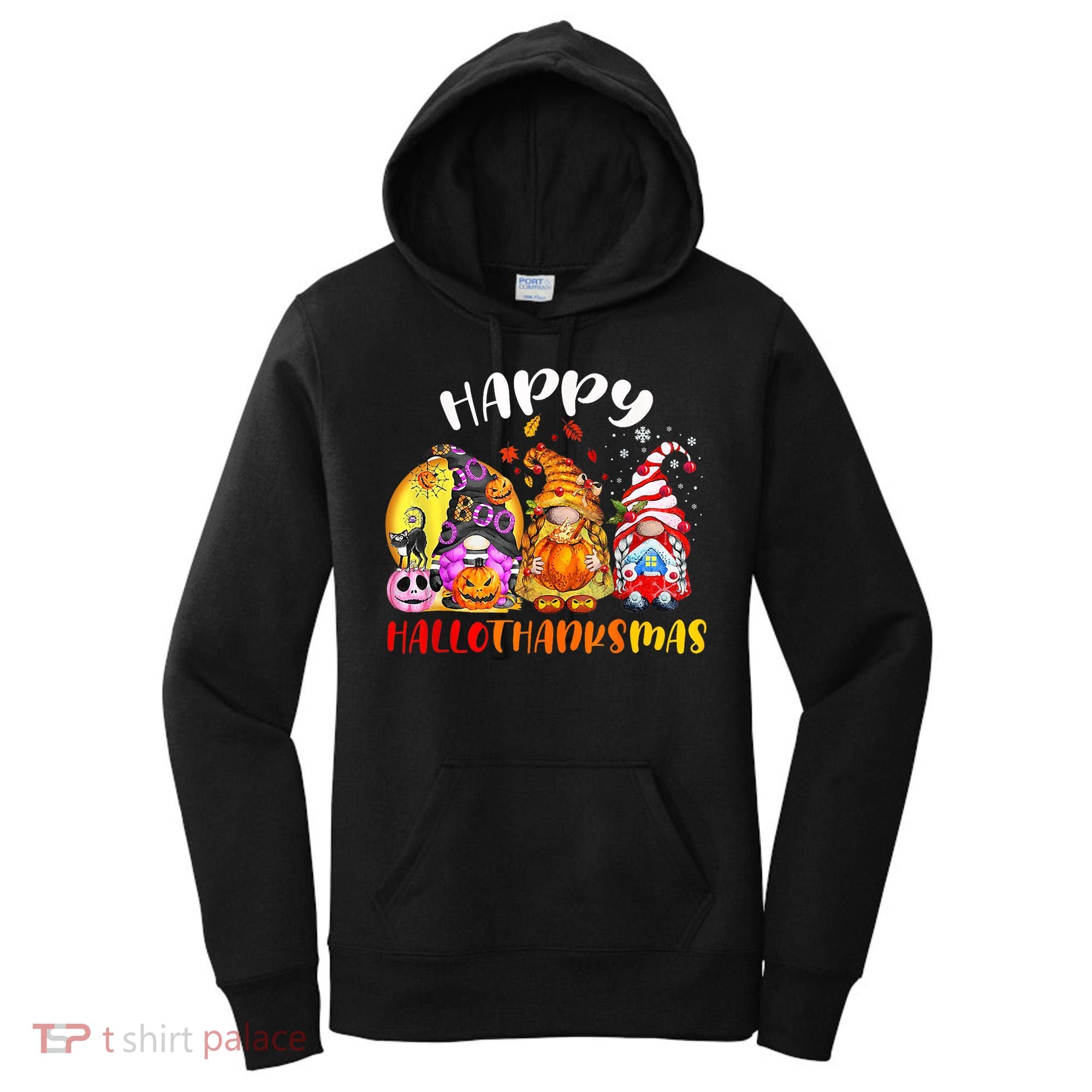 Halloween Thanksgiving Christmas Happy HalloThanksMas Gnomes Women's Hoodie