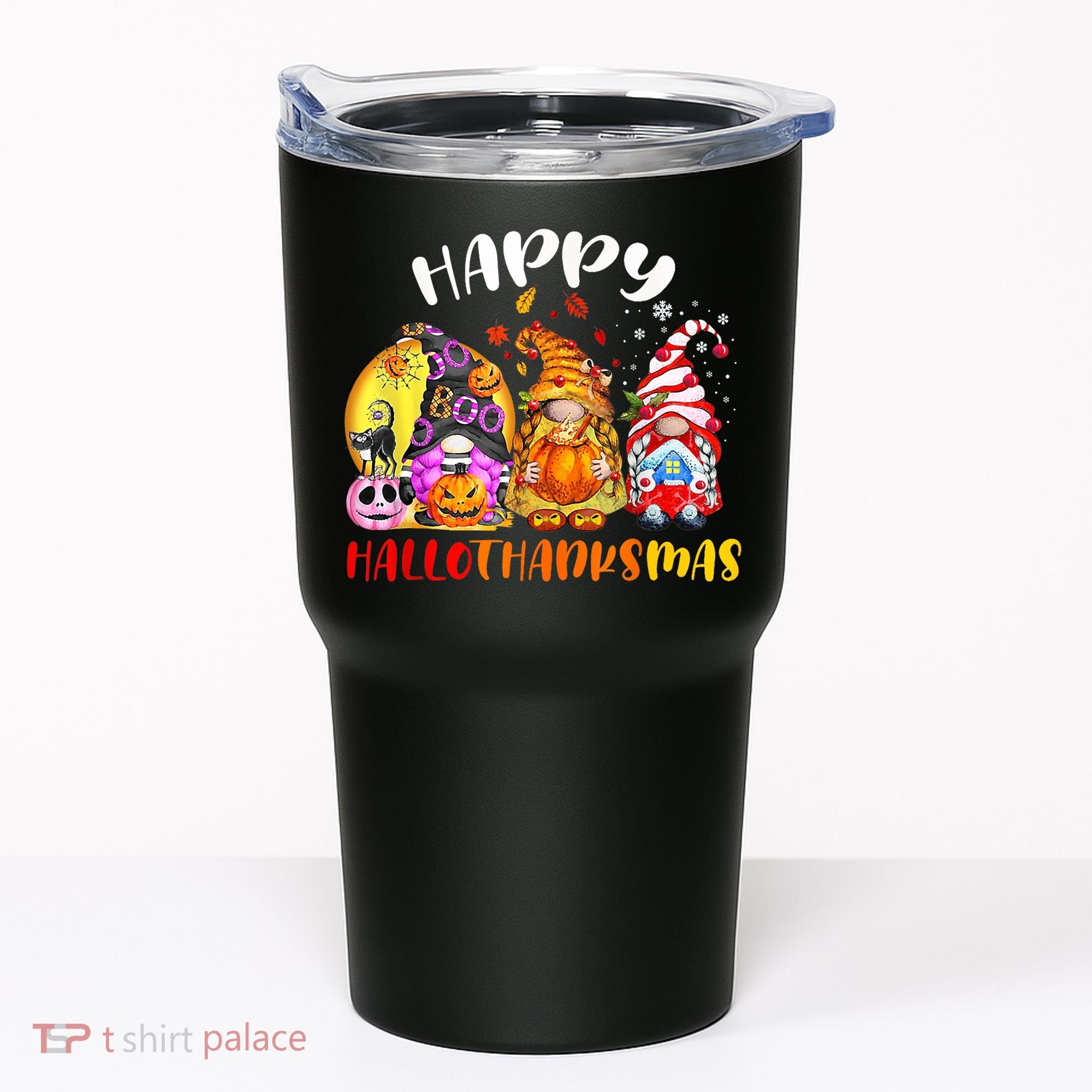 Halloween Thanksgiving Christmas Happy HalloThanksMas Gnomes Tumbler