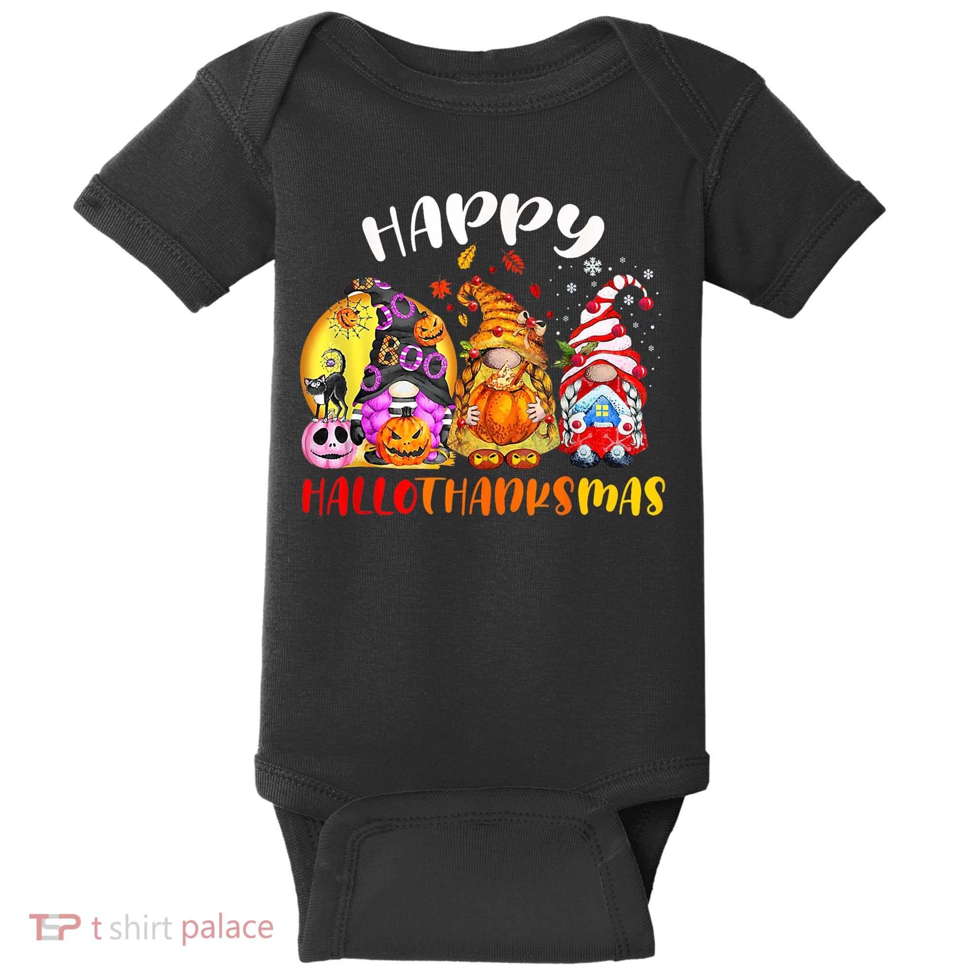Halloween Thanksgiving Christmas Happy HalloThanksMas Gnomes Baby Bodysuit