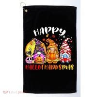 Halloween Thanksgiving Christmas Happy HalloThanksMas Gnomes Golf Towel thumb 0
