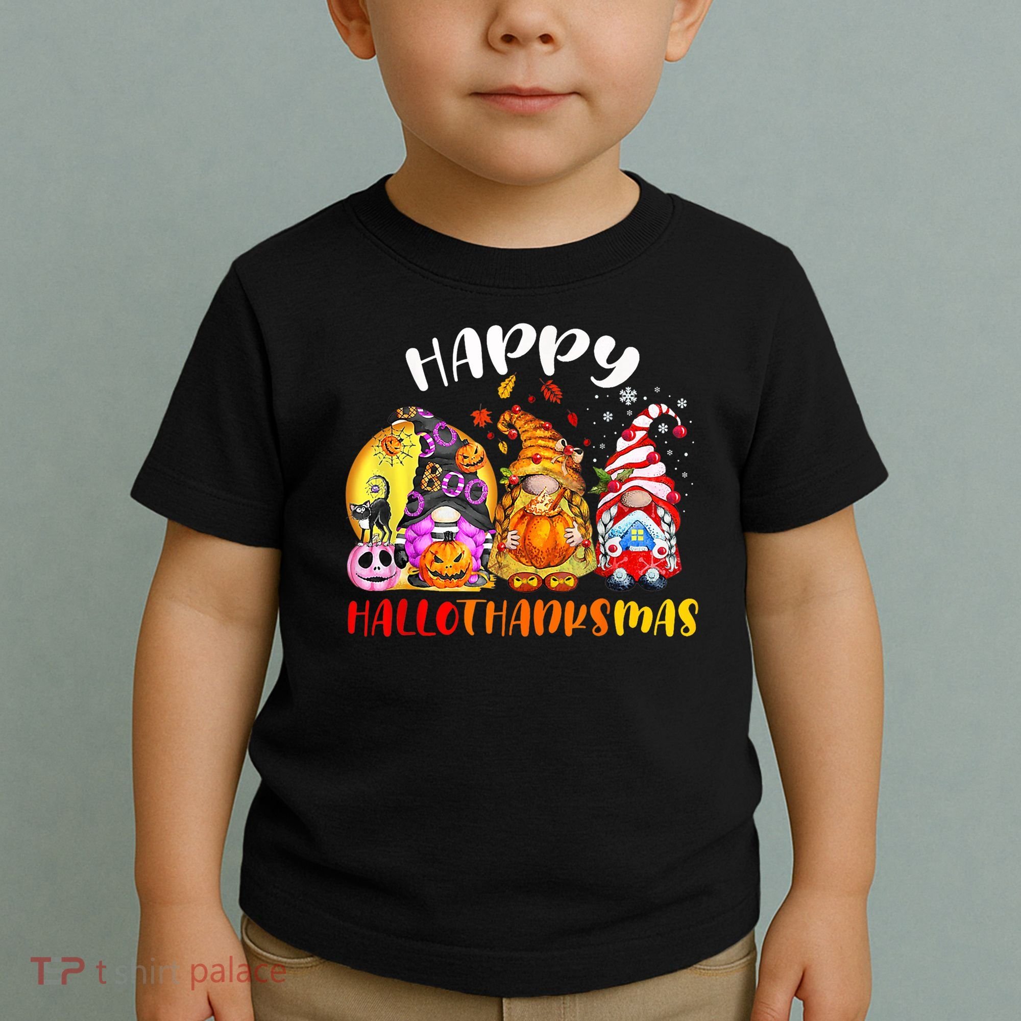 Halloween Thanksgiving Christmas Happy HalloThanksMas Gnomes Toddler T-Shirt