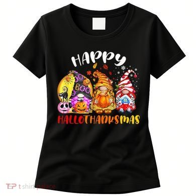 Halloween Thanksgiving Christmas Happy HalloThanksMas Gnomes Women's T-Shirt