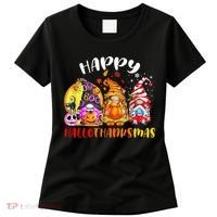 Halloween Thanksgiving Christmas Happy HalloThanksMas Gnomes Women's T-Shirt thumb 0