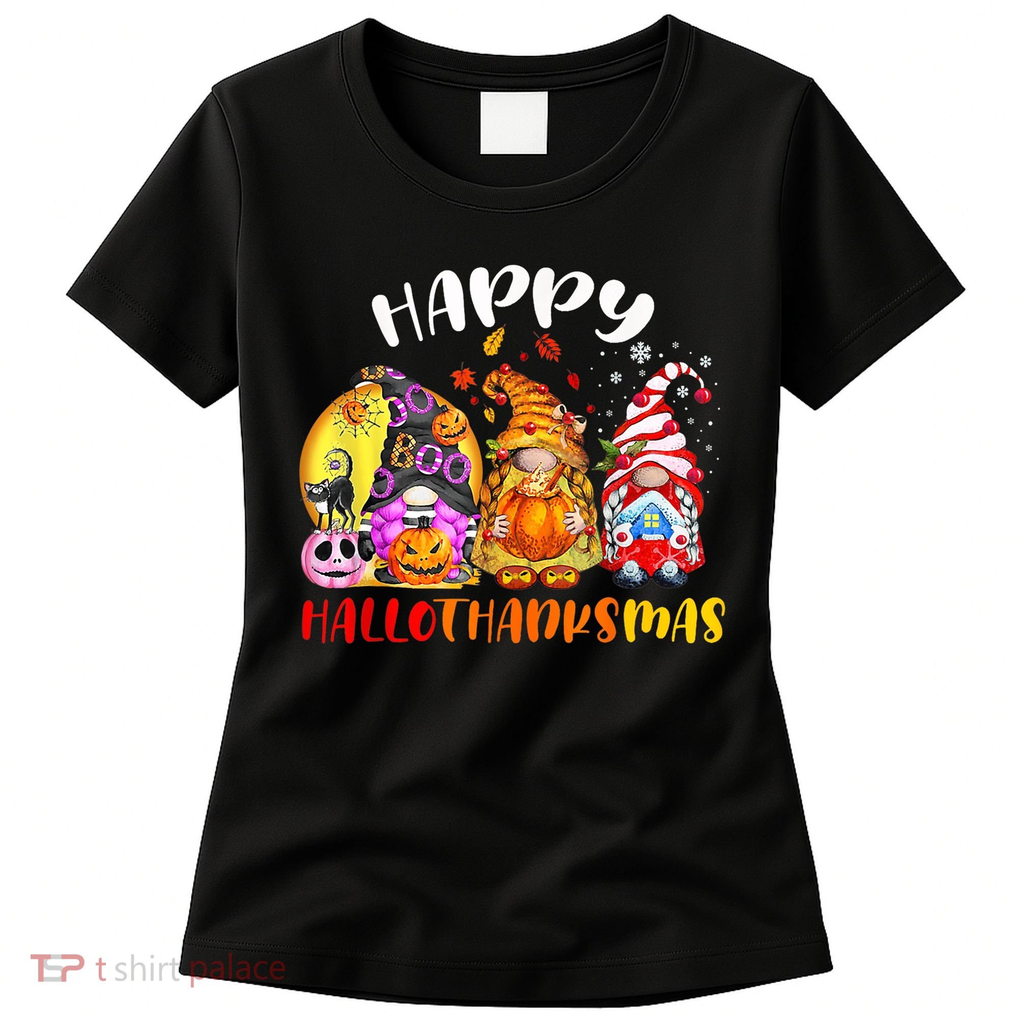 Halloween Thanksgiving Christmas Happy HalloThanksMas Gnomes Women's T-Shirt