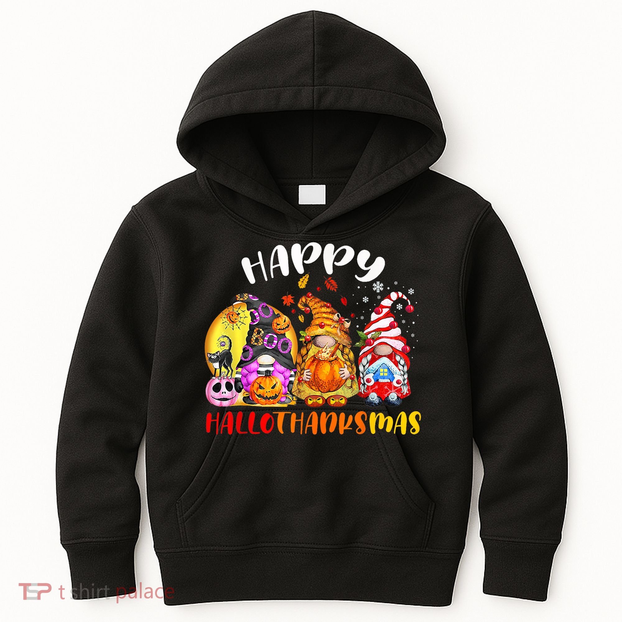 Halloween Thanksgiving Christmas Happy HalloThanksMas Gnomes Kids Hoodie