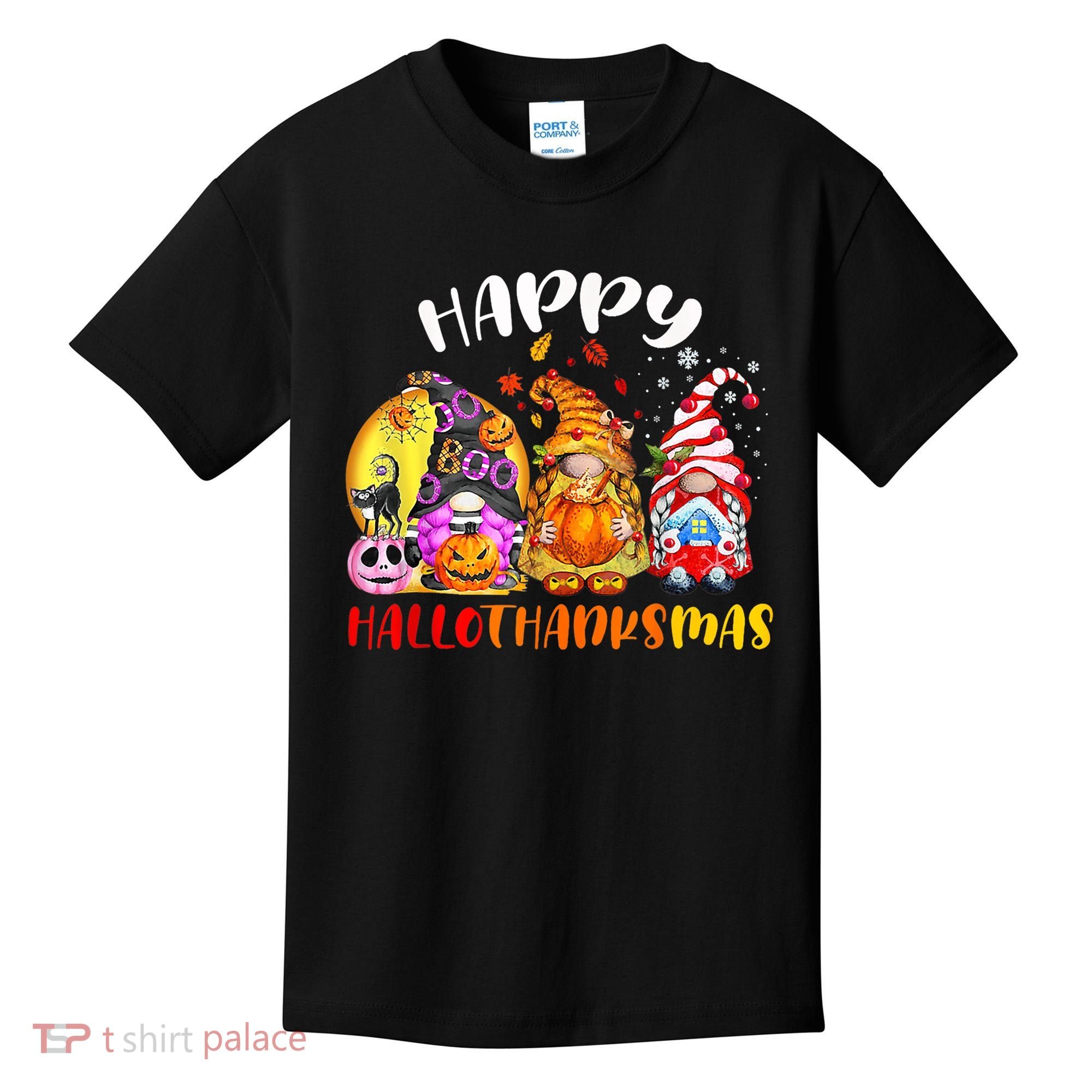 Halloween Thanksgiving Christmas Happy HalloThanksMas Gnomes Kids T-Shirt