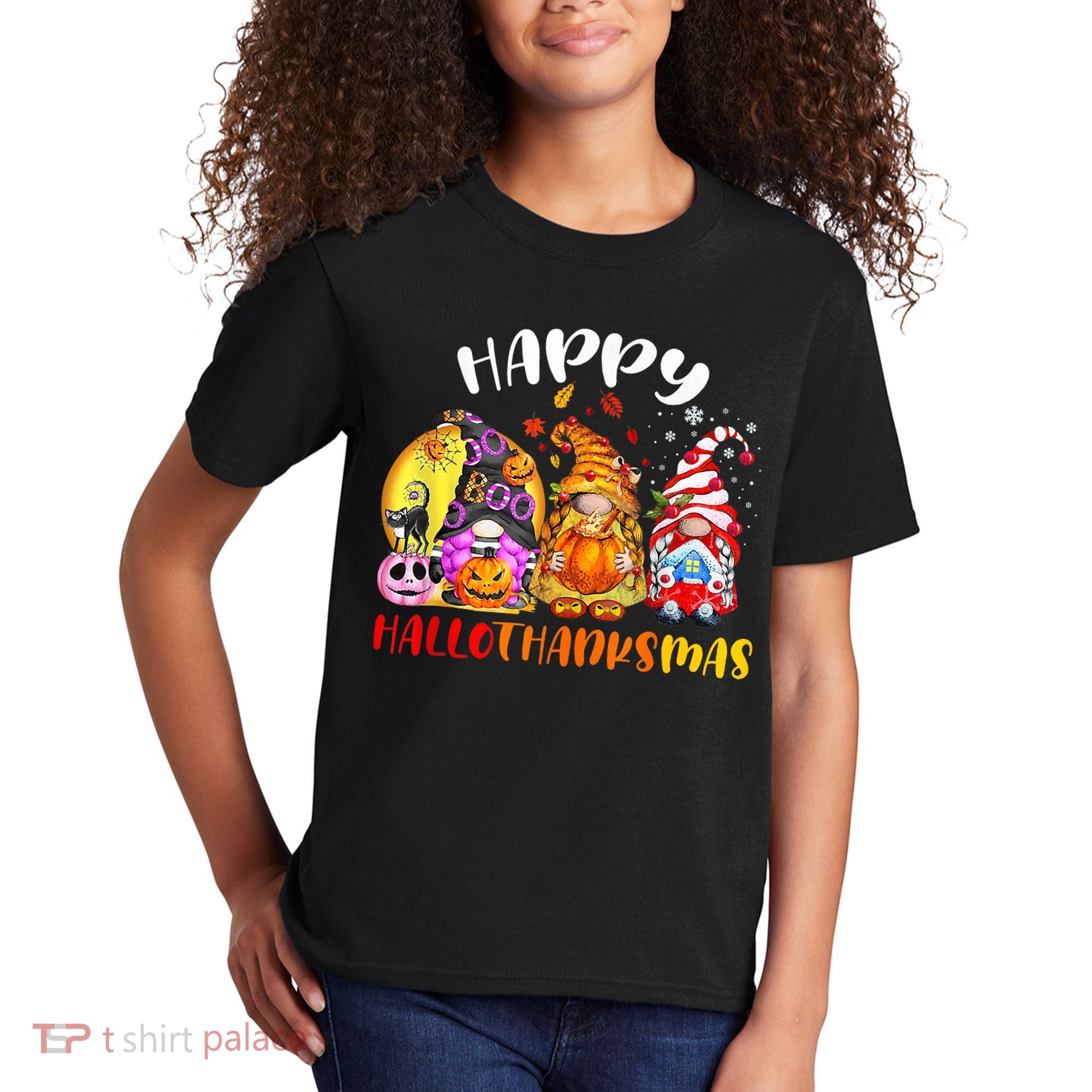 Halloween Thanksgiving Christmas Happy HalloThanksMas Gnomes Kids T-Shirt