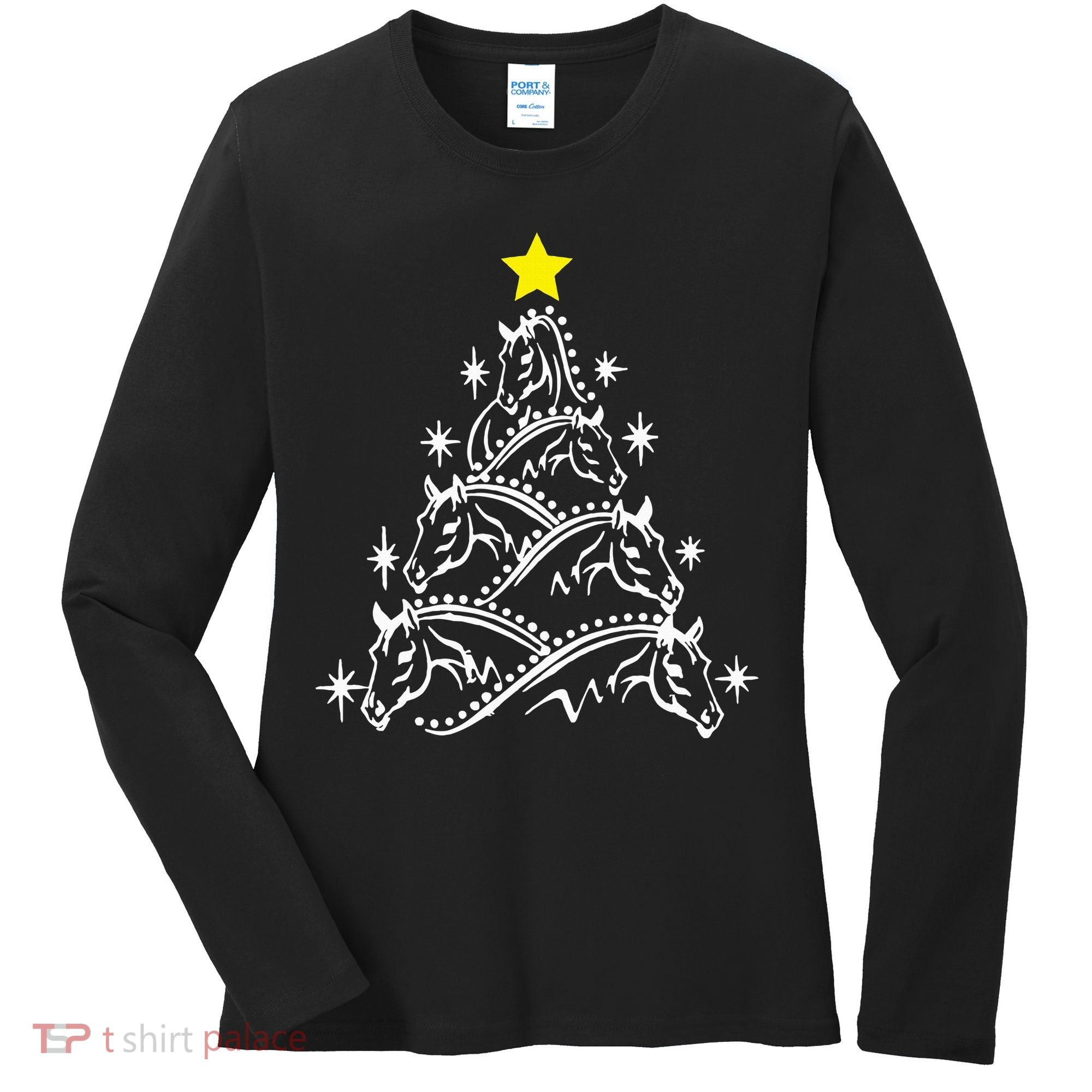 Horse Tree Christmas Horses Xmas Gifts Women's Long Sleeve Shirt