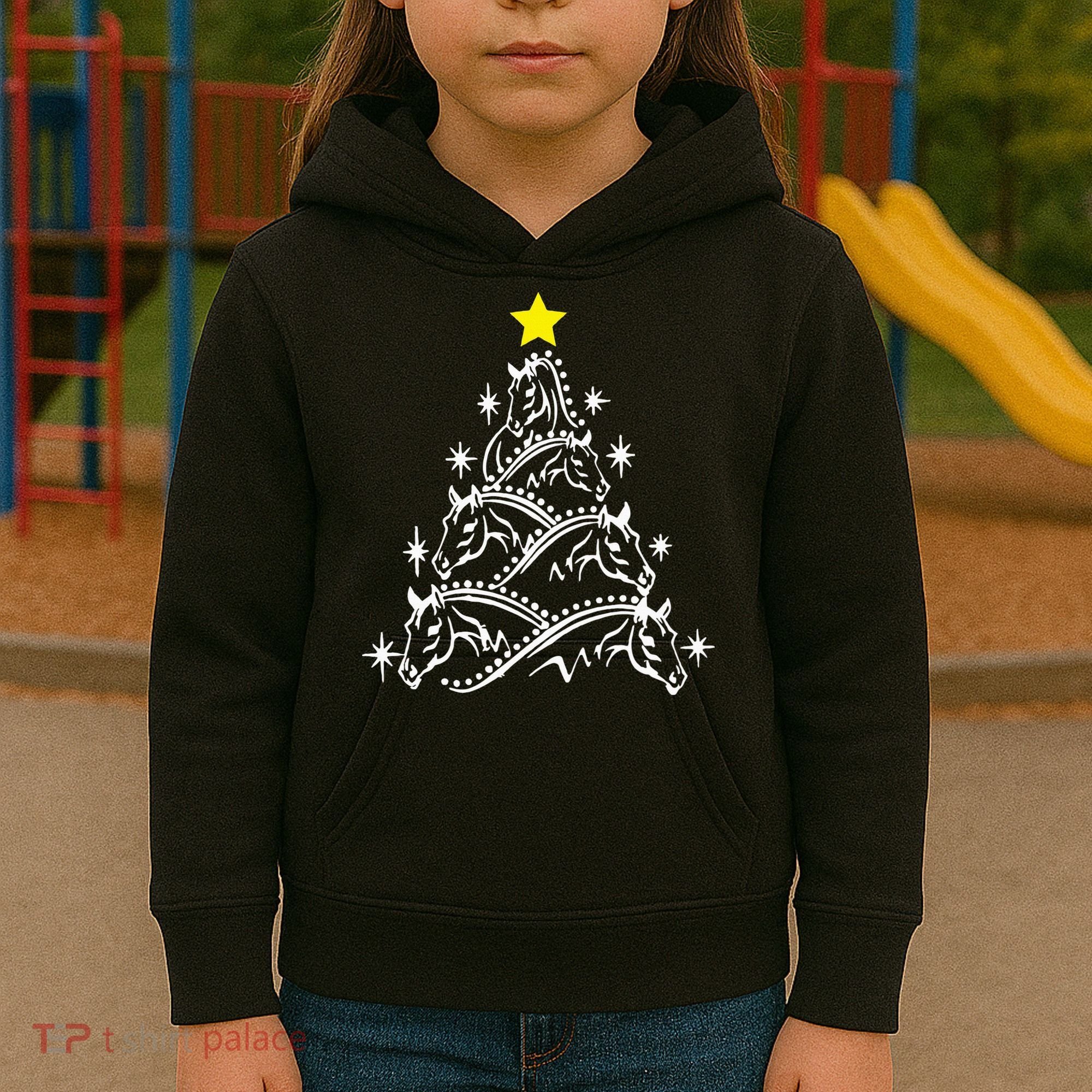 Horse Tree Christmas Horses Xmas Gifts Kids Hoodie
