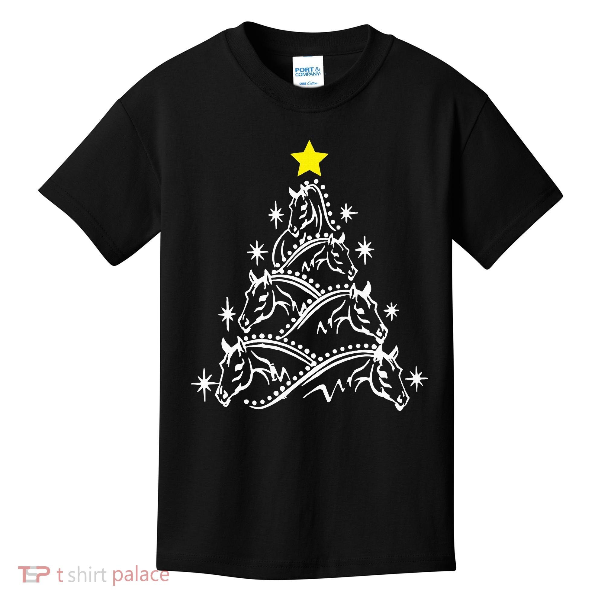 Horse Tree Christmas Horses Xmas Gifts Kids T-Shirt