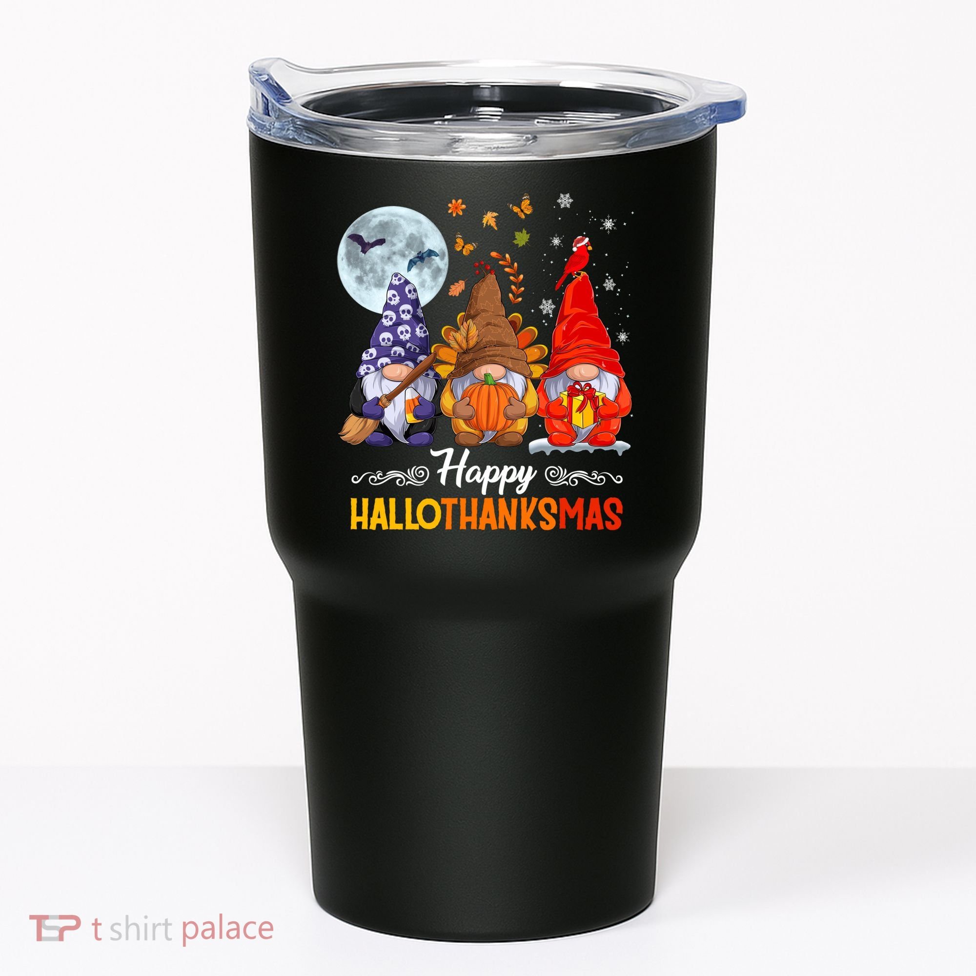 Halloween Thanksgiving Christmas Happy HalloThanksMas Gnomes Tumbler