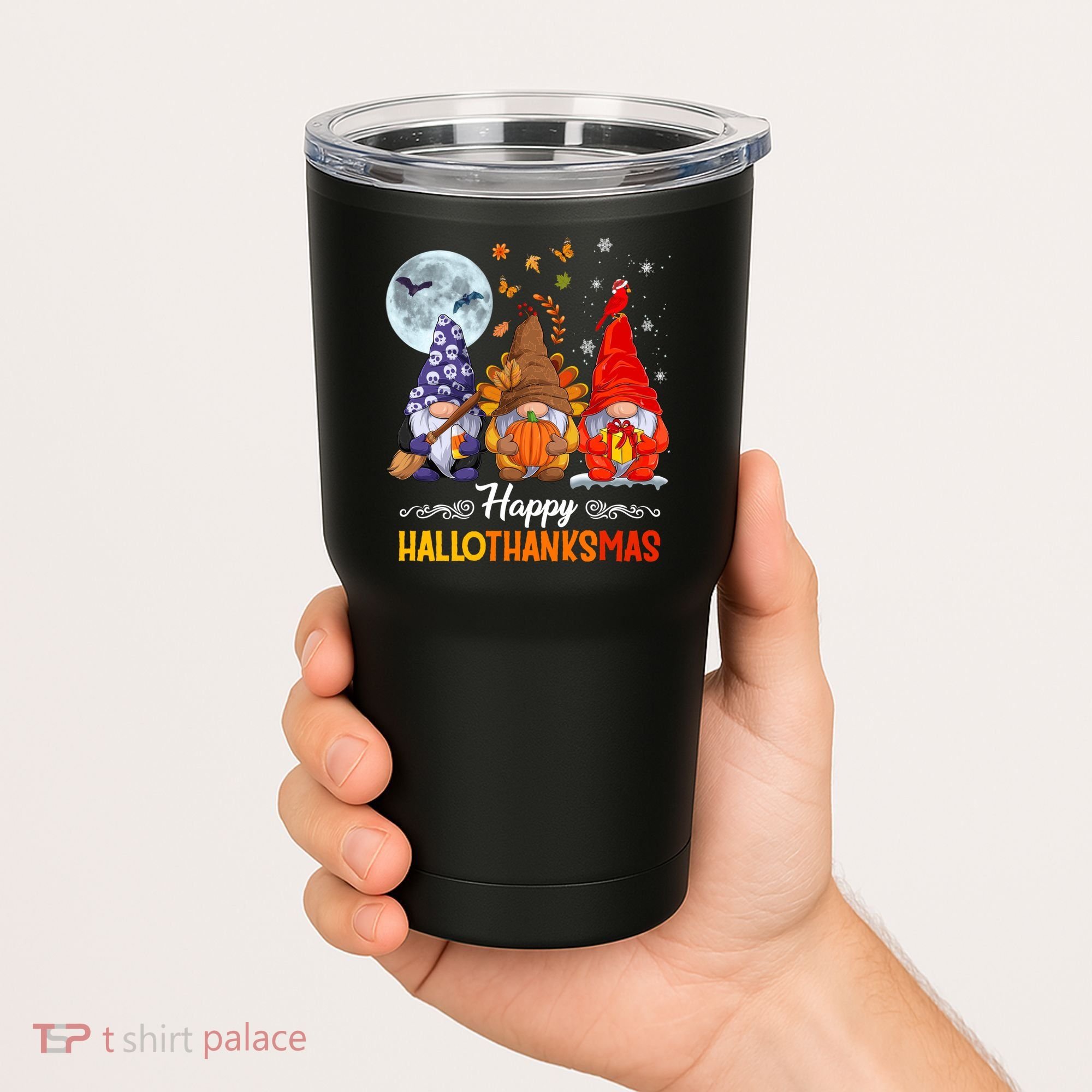Halloween Thanksgiving Christmas Happy HalloThanksMas Gnomes Tumbler