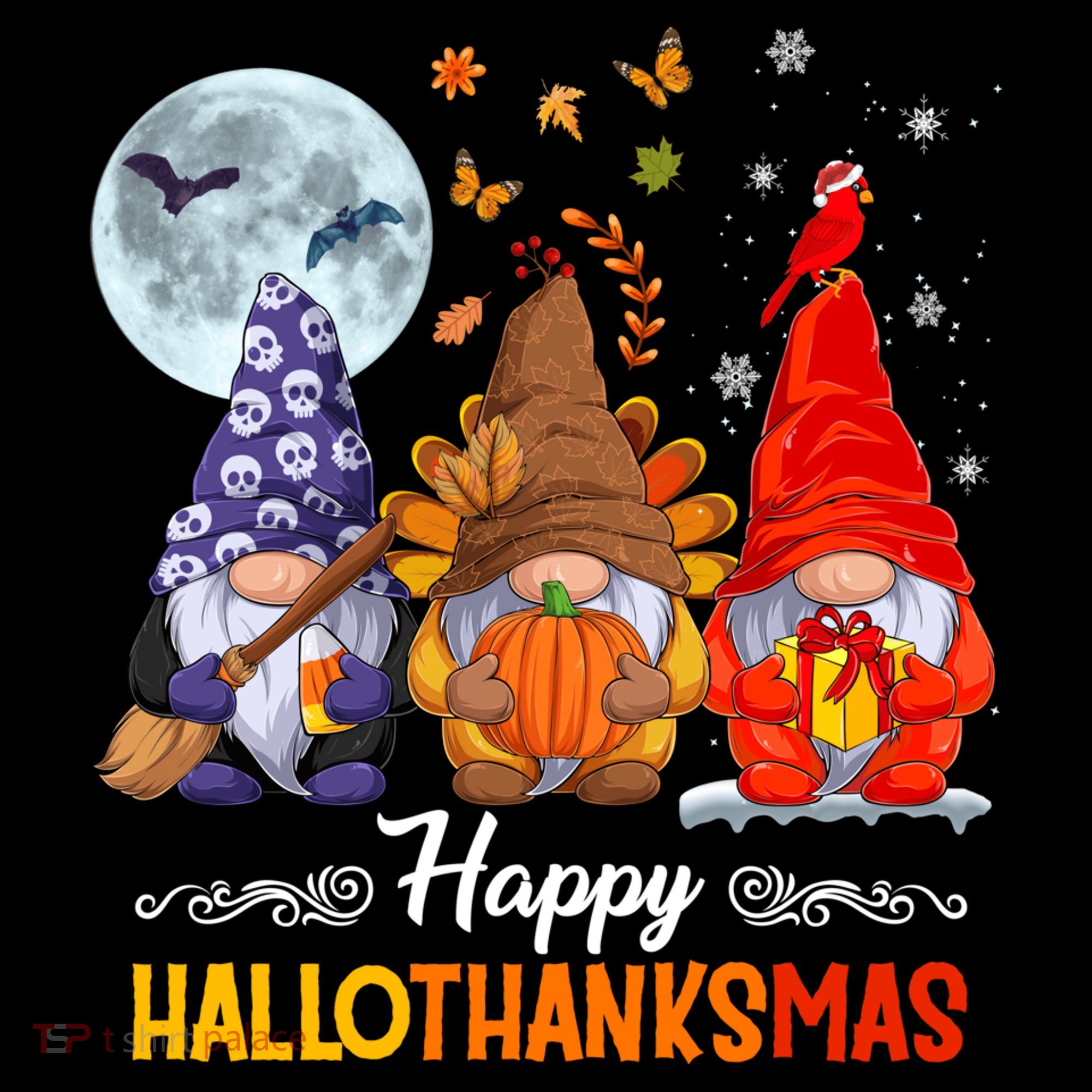 Halloween Thanksgiving Christmas Happy HalloThanksMas Gnomes Ornament