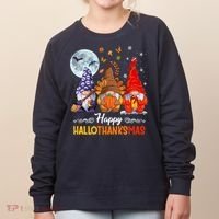 Halloween Thanksgiving Christmas Happy HalloThanksMas Gnomes Women's Sweatshirt thumb 0