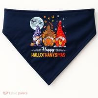 Halloween Thanksgiving Christmas Happy HalloThanksMas Gnomes USA-Made Doggie Bandana thumb 0