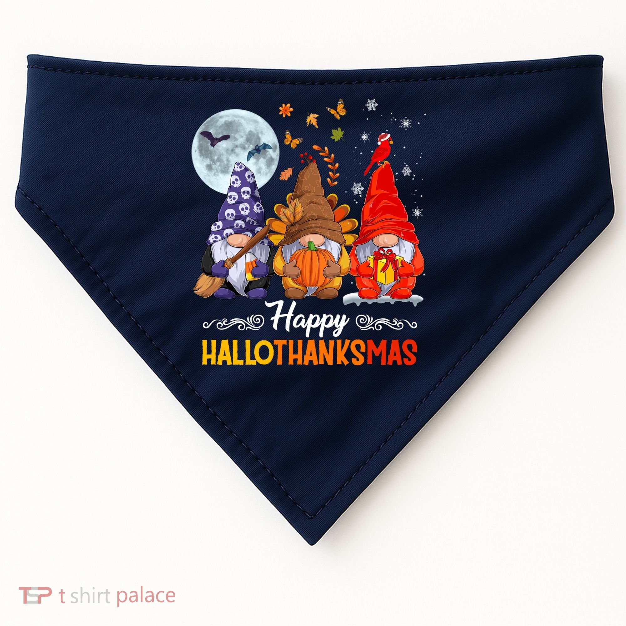Halloween Thanksgiving Christmas Happy HalloThanksMas Gnomes USA-Made Doggie Bandana