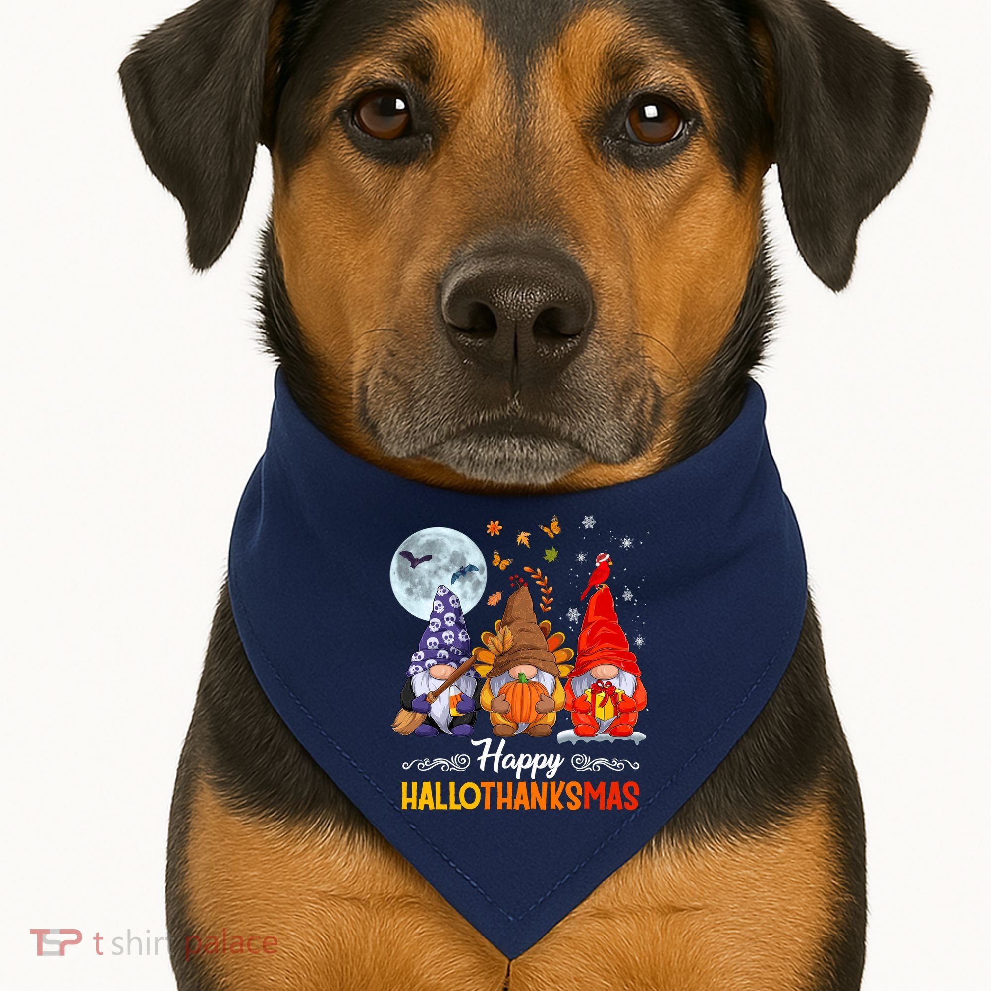 Halloween Thanksgiving Christmas Happy HalloThanksMas Gnomes USA-Made Doggie Bandana