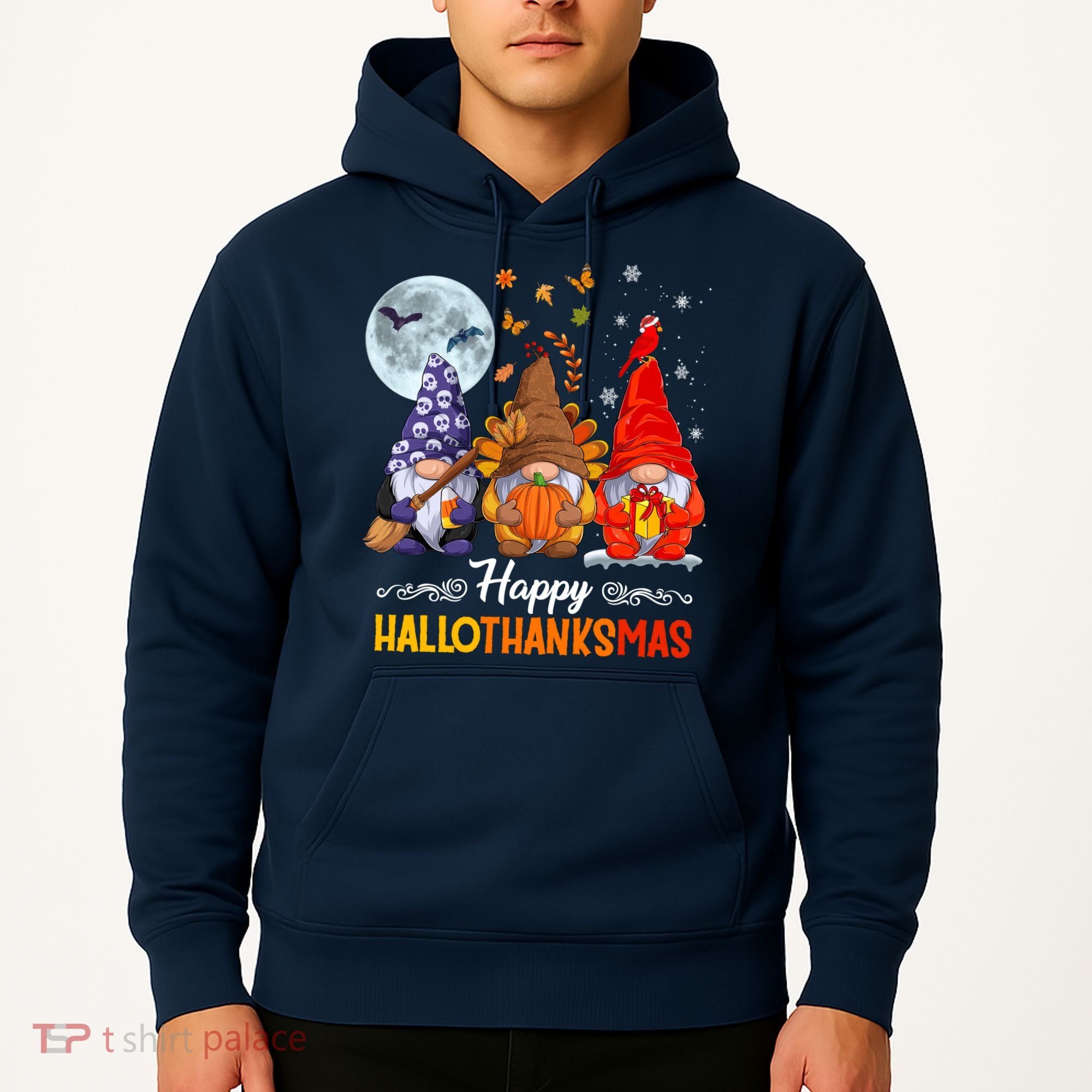 Halloween Thanksgiving Christmas Happy HalloThanksMas Gnomes Hoodie