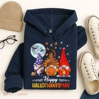 Halloween Thanksgiving Christmas Happy HalloThanksMas Gnomes Hoodie thumb 4