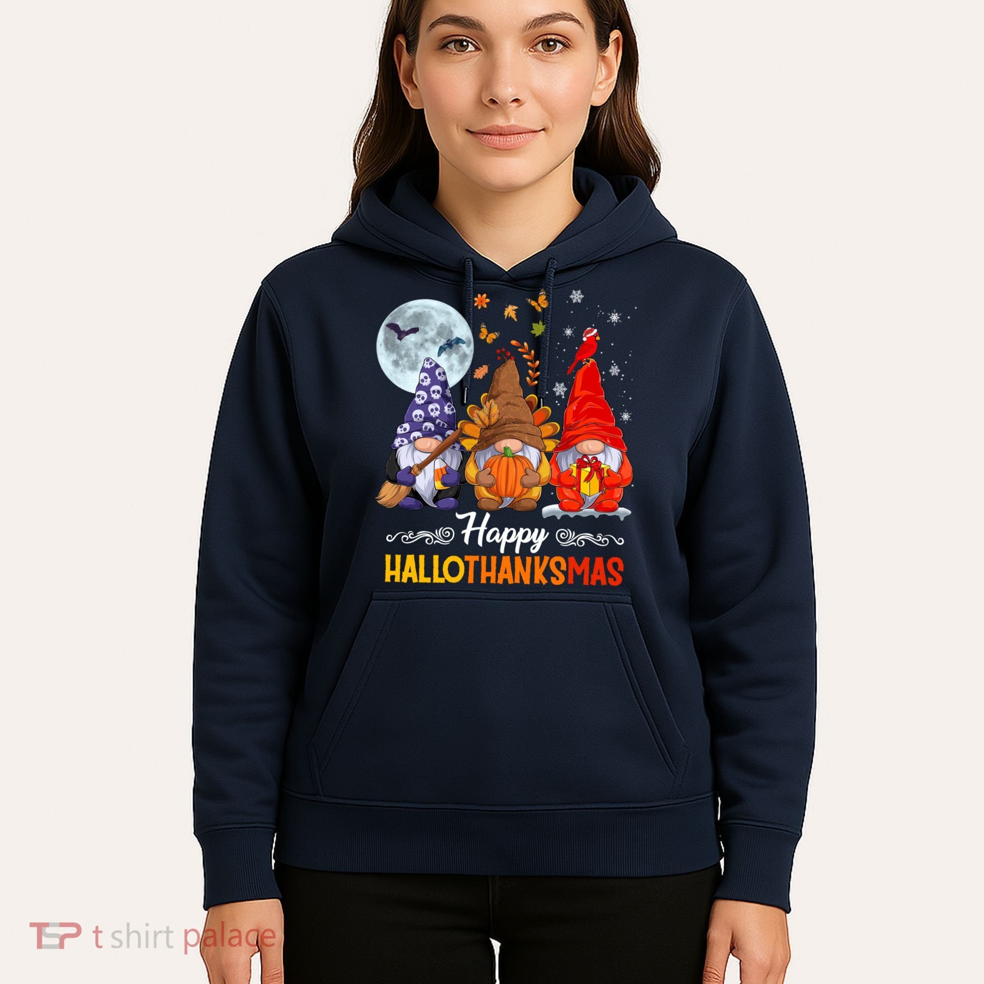 Halloween Thanksgiving Christmas Happy HalloThanksMas Gnomes Hoodie