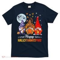 Halloween Thanksgiving Christmas Happy HalloThanksMas Gnomes T-Shirt thumb 0